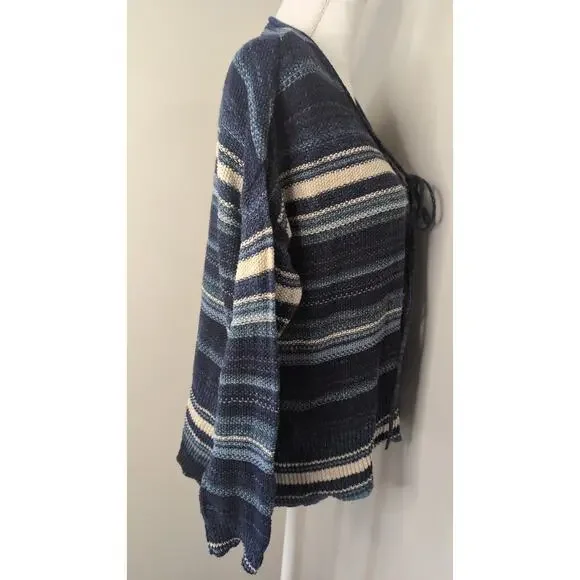 Denim & Supply Ralph Lauren Baja Sweater Small Striped Lace Up Boho - Picture 7 of 10
